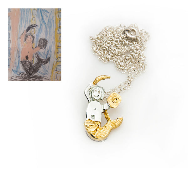 NASZYJNIK Z RYSUNKU DZIECKA - SYRENKA 🧜♀️