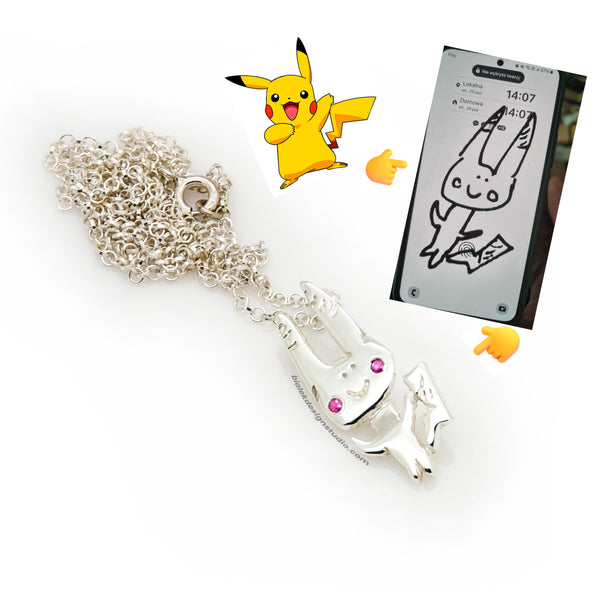 NASZYJNIK Z RYSUNKU DZIECKA - PIKACHU Z RUBINAMI