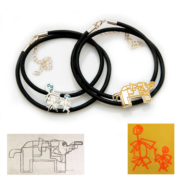 BRANSOLETKI Z RYSUNKU DZIECKA - SŁOŃ I PARA O TOPAZOWYCH OCZACH 🐘