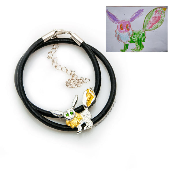 BRANSOLETKA Z RYSUNKU DZIECKA - POKEMON EEVEE Z DIOPSYDAMI W OCZACH