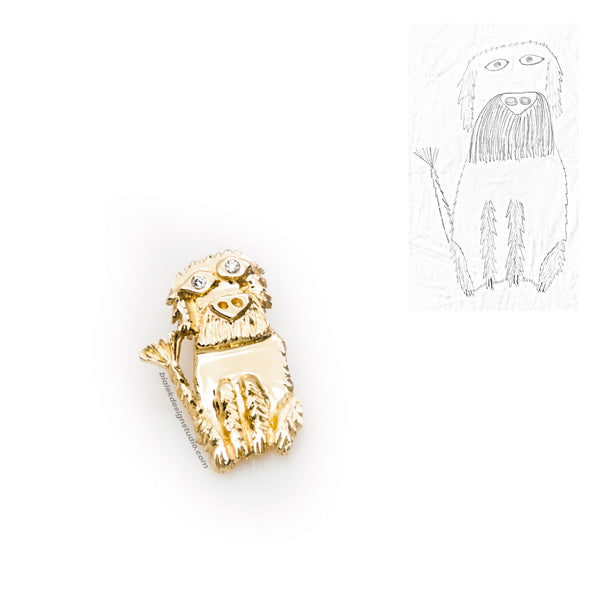 ZŁOTA ZAWIESZKA Z RYSUNKU DZIECKA - "TUSIA" Z BRYLANTAMI  W OCZACH