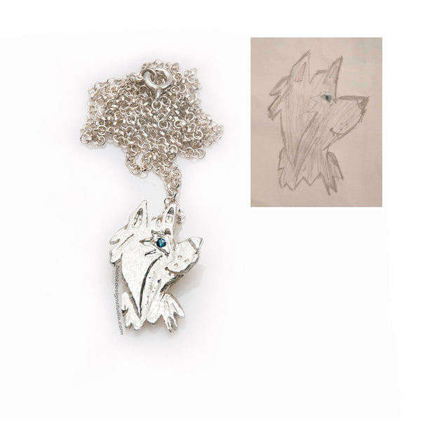 NASZYJNIK Z RYSUNKU DZIECKA - MEDALION WIEDŹMINKI - WILK