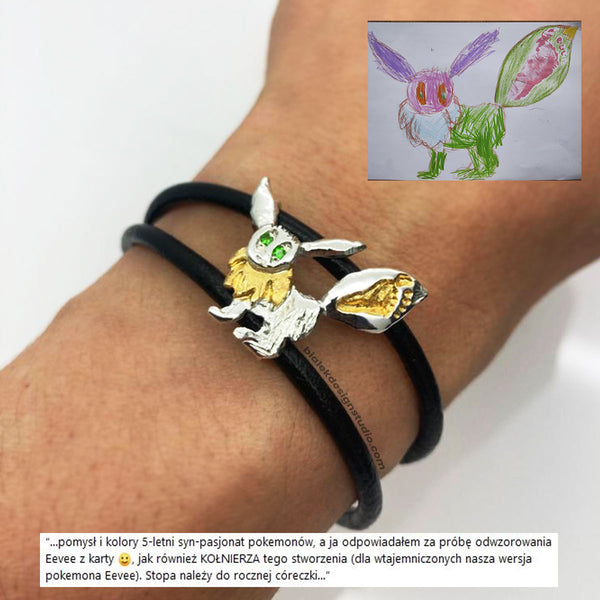 BRANSOLETKA Z RYSUNKU DZIECKA - POKEMON EEVEE Z DIOPSYDAMI W OCZACH