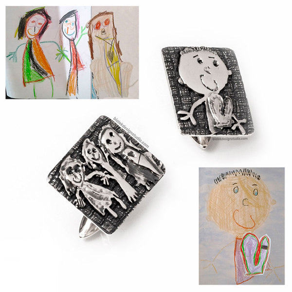 SPINKI DO MANKIETÓW Z RYSUNKU DZIECKA - TATA Z WIELKIM SERCEM