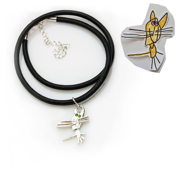 BRANSOLETKA Z RYSUNKU DZIECKA - KOT Z DIOPSYDAMI W OCZACH 🐈