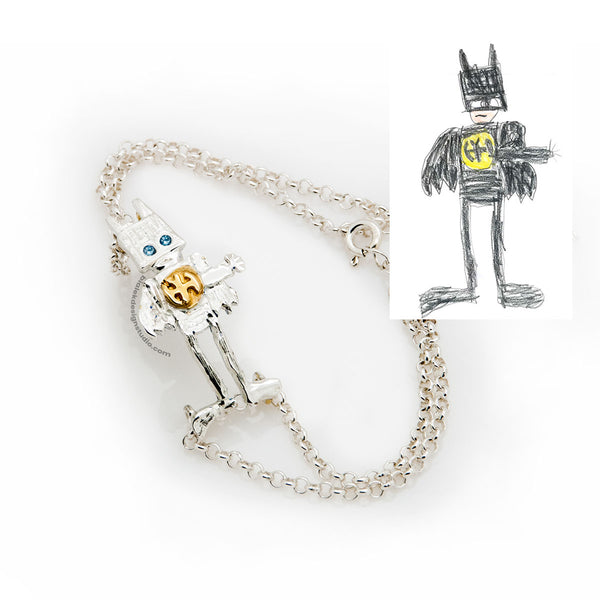 CUSTOM BRACELET FROM CHILD'S DRAWING - THE BATMAN WITH TOPAZ EYES