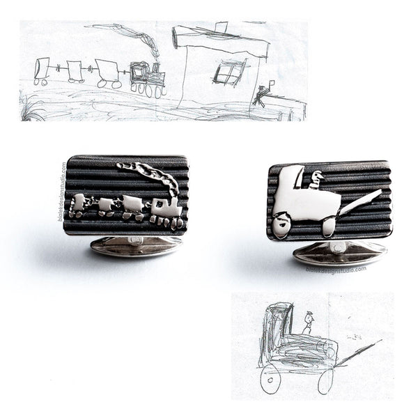 CUSTOM  CUFFLINKS FROM CHILD'S DRAWING - FROM DRAWINGS FROM 50 YEARS AGO