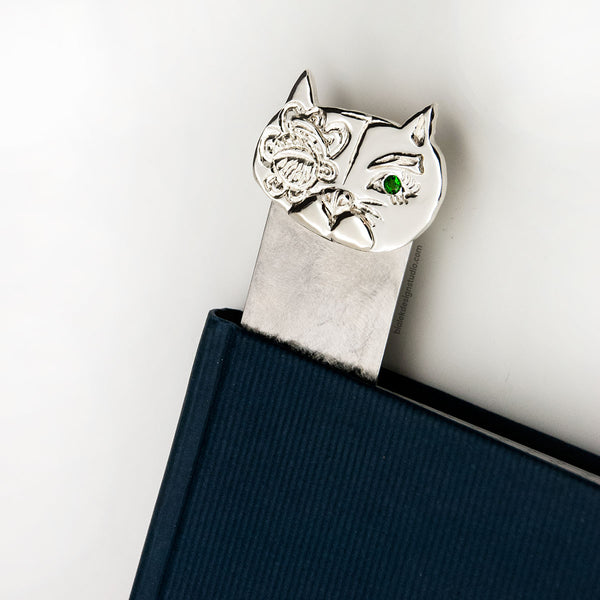 CUSTOM  BOOKMARK FROM CHILD'S DRAWING - A CAT WITH DIOPSID IN THE EYE