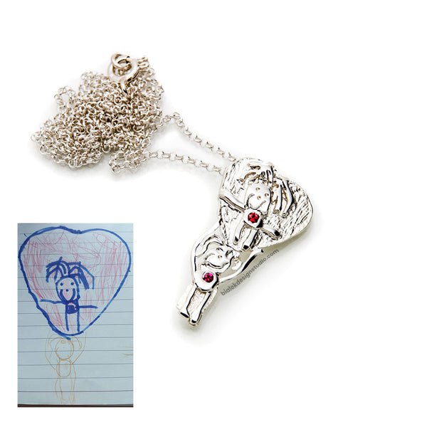 CUSTOM NECKLACE FROM CHILD'S DRAWING - THE STRONGEST MUM
