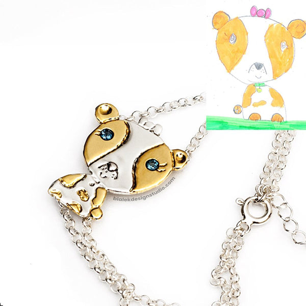 CUSTOM BRACELET FROM CHILD'S DRAWING - A DOG WITH TOPAZ EYES
